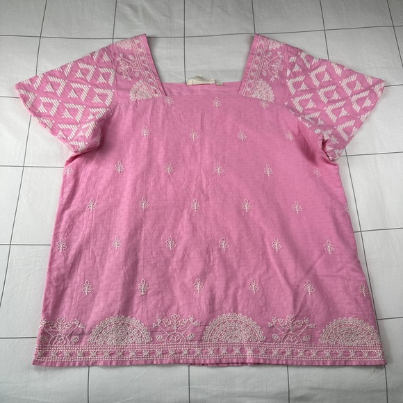 Anthropologie Forever That Girl Top Womens 8 Pink Embroidered Square Neck Boho - Picture 1 of 8